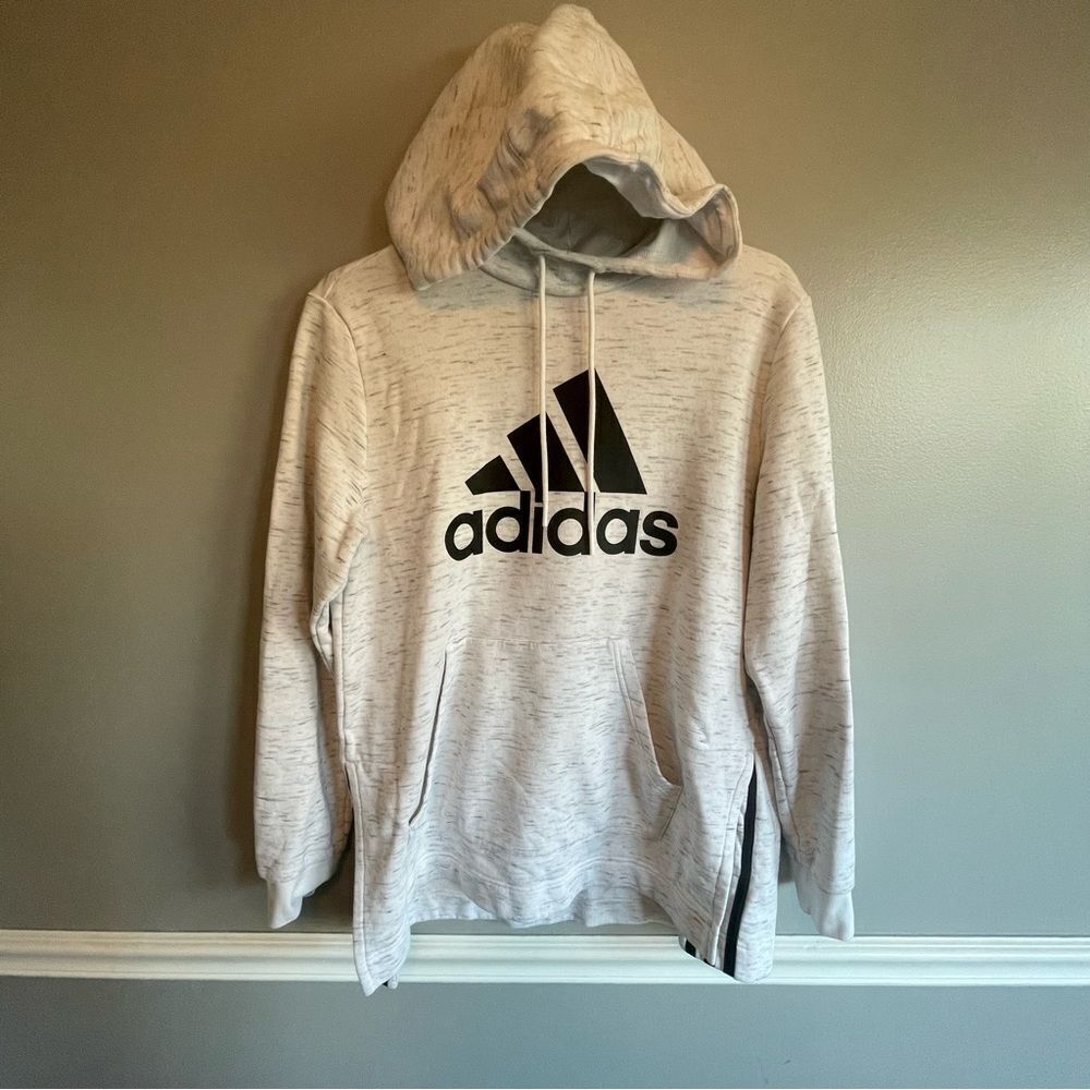Adidas Heather sweatshirt hoodie size Large L women’s white gray big logo